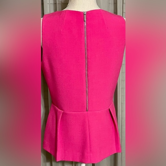NWT 🌸 Michael Kors Hot Neon Barbicore Barbie 💕 Pink Peplum Flare Hem Top Sz 2 - Picture 9 of 16